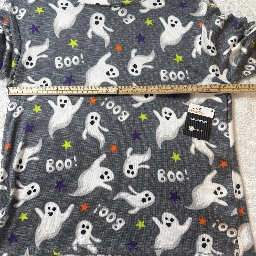 NWT Womens Small Halloween Ghost Pajama Top Boo Gray Orange Stars Sleepwear